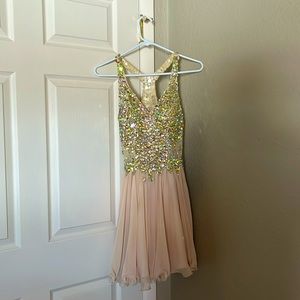 Tan Formal Dress with Sequins and Built in Padding